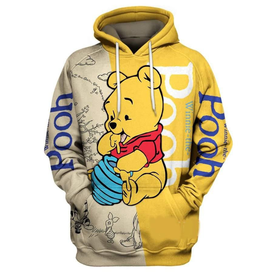 Buildercar - Adorable Winnie-the-pooh Eating Honey Art, Pooh Bear Disney All Over Print Hoodie