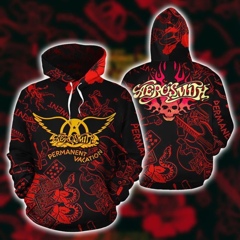 Buildercar - Aerosmith Band Fan Gift, Aerosmith Permanent Vacation Logo All Over Print Hoodie