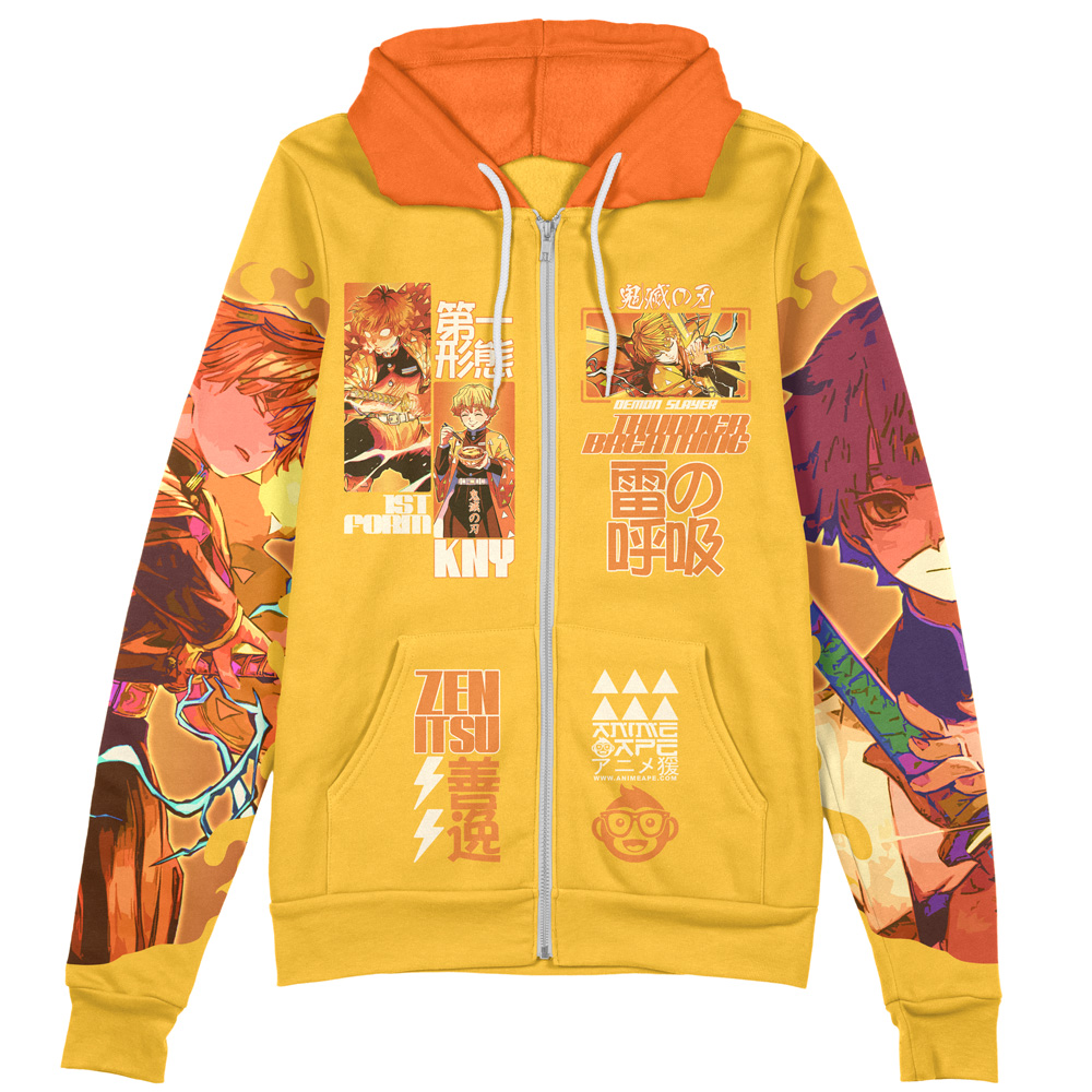 Buildercar - Agatsuma Zenitsu V2 Demon Slayer Streetwear Zip Hoodie Jacket - Image 2