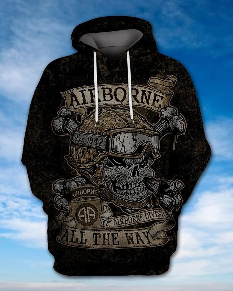 Buildercar - Air Force Veteran Hoodie Airborne Papatrooper All The Way Skull Hoodie