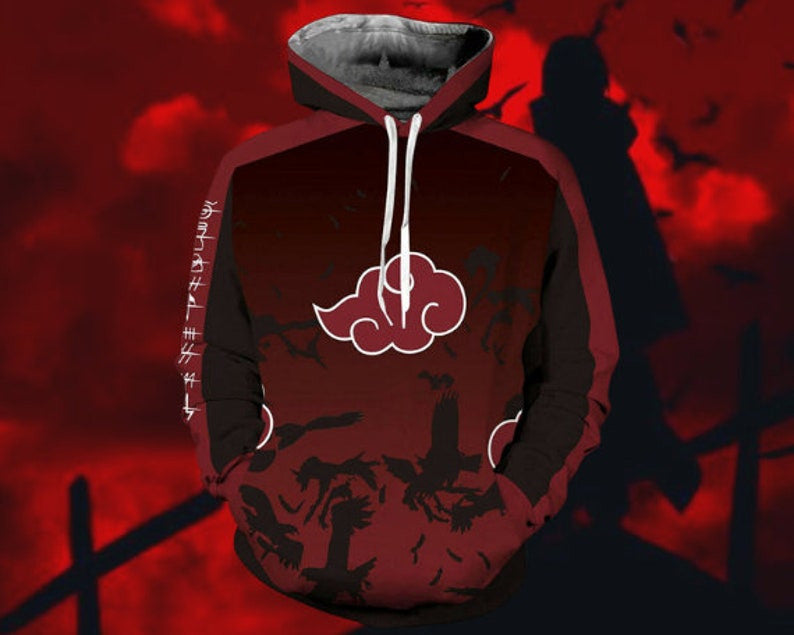 Buildercar - Akatsuki Uchiha Itachi Raven Pattern Naruto Anime 3d Hoodie