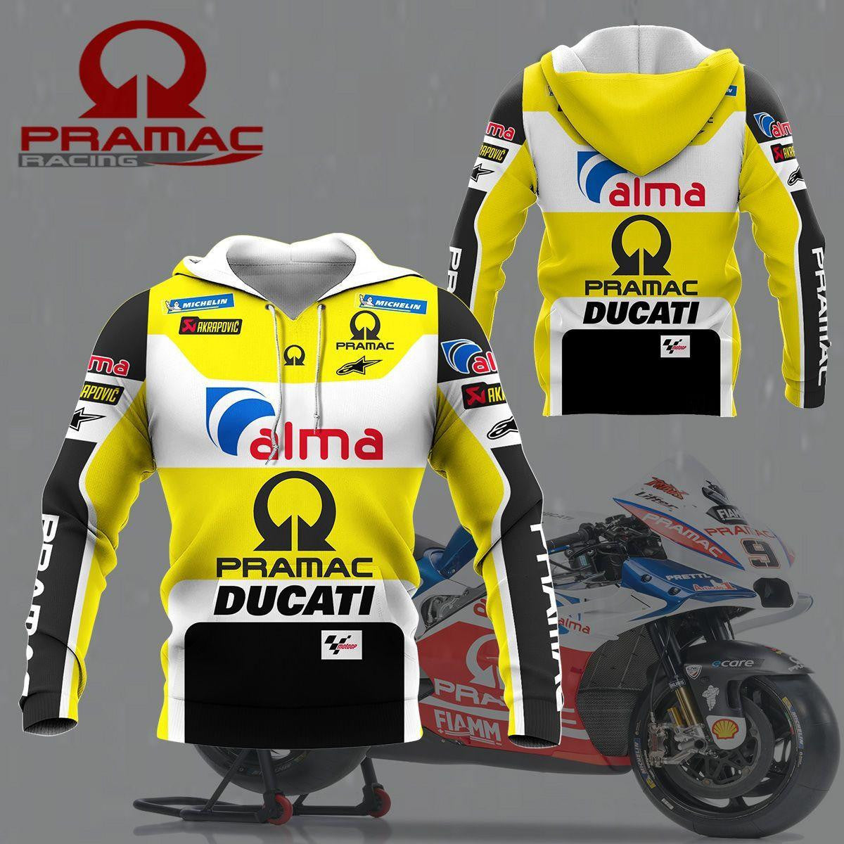 Buildercar - Alma Ducati Racing Team Yellow All Over Print Hoodie 423