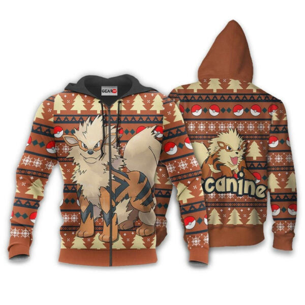 Buildercar - Arcanine Ugly Christmas Sweater Anime Pokemon 1k717 Fan Gift Stylist Unisex Cartoon Graphic Outfits Aop 3d Hoodie 1291