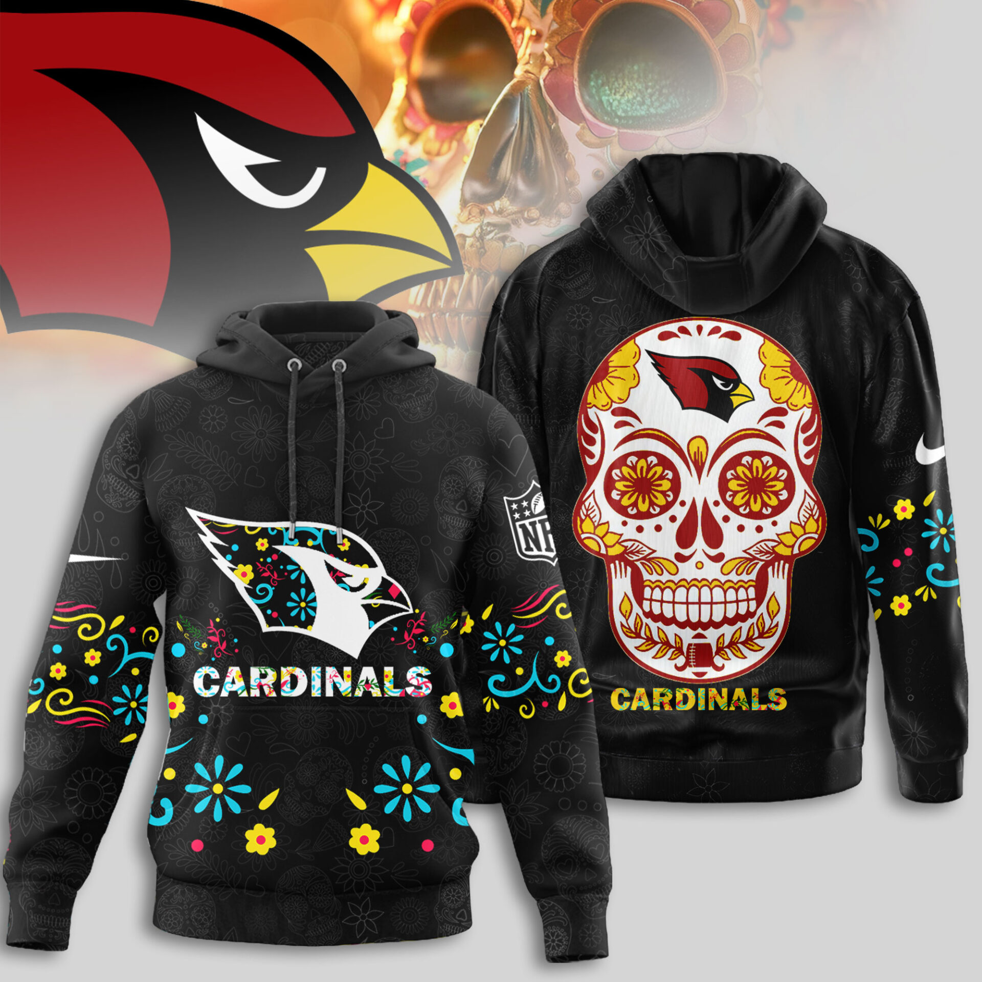 Buildercar - Arizona Cardinals | Premium NFL Dia de los Muertos Limited Editions Hoodie