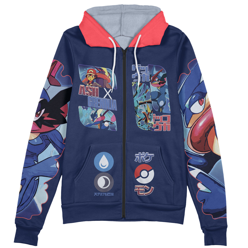Buildercar - Ash-Greninja V2 Pokemon Streetwear Zip Hoodie Jacket - Image 2