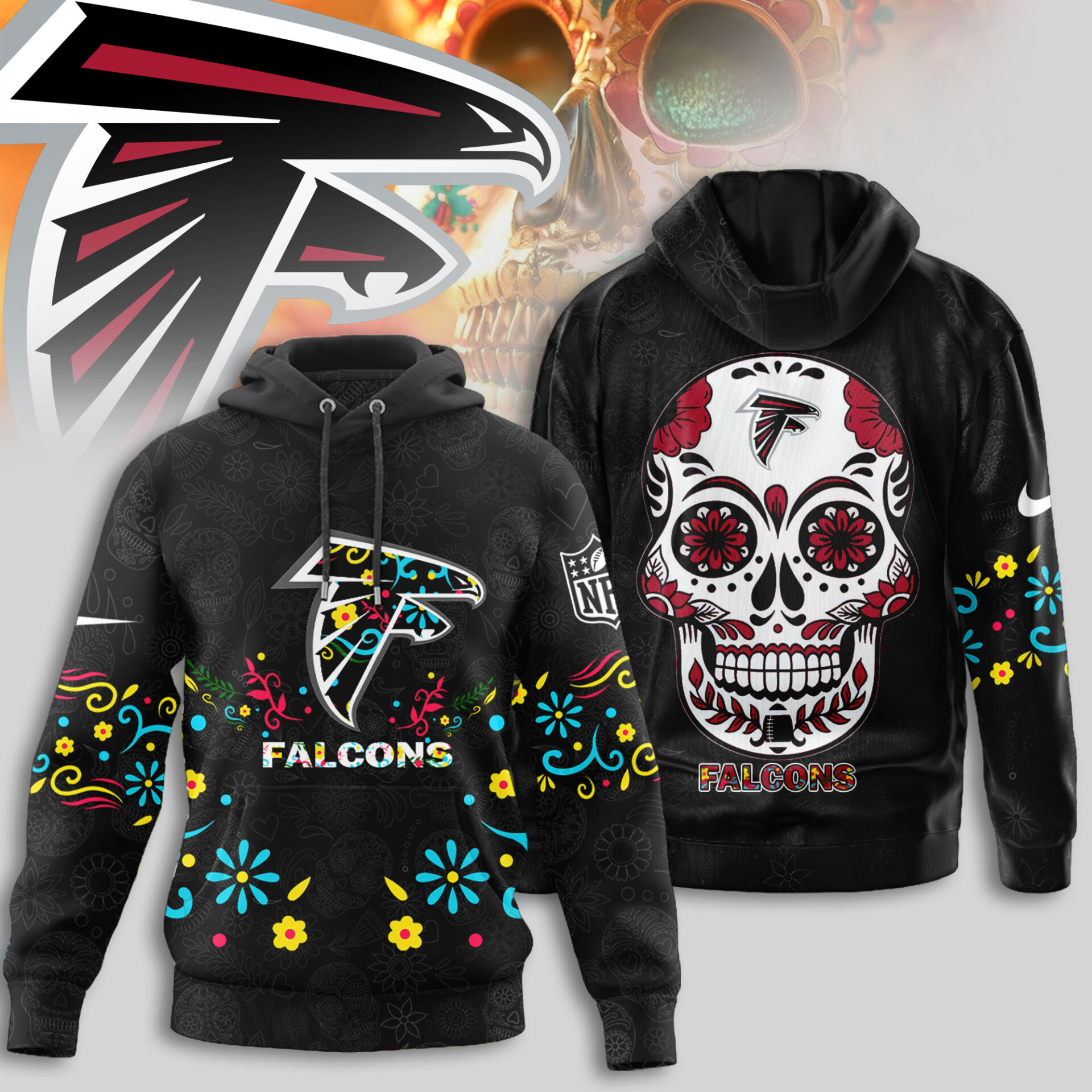 Buildercar - Atlanta Falcons | Premium NFL Dia de los Muertos Limited Editions Hoodie