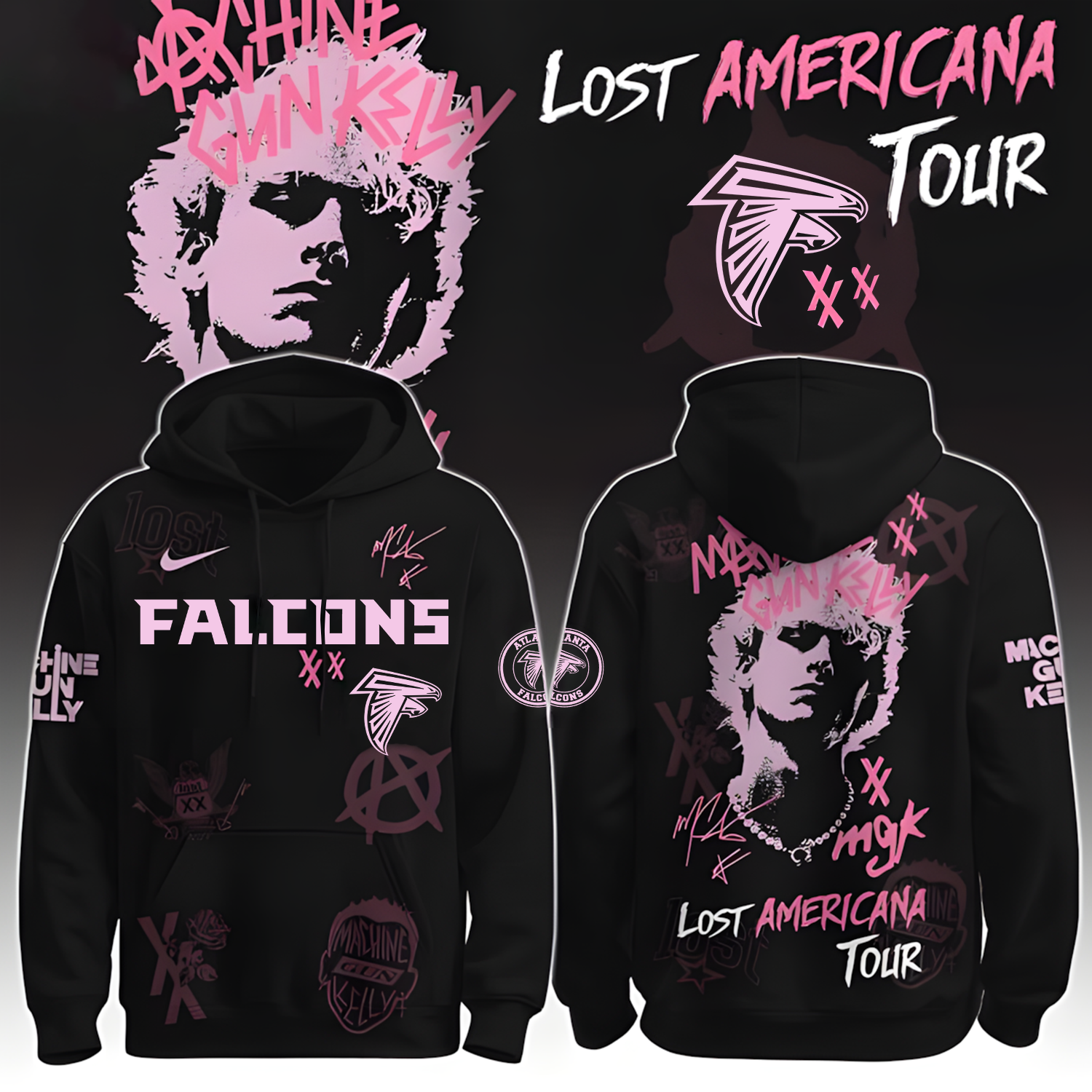 Buildercar - Atlanta Falcons X NFL MGK Lost Americana Tour 2025 Machine Gun Kelly Hoodie T-Shirt