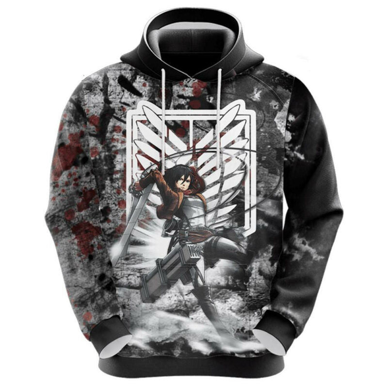 Buildercar - Attack On Titan Hoodie Eren Yeager And Mikasa Survey Corps Symbol 3d Hoodie