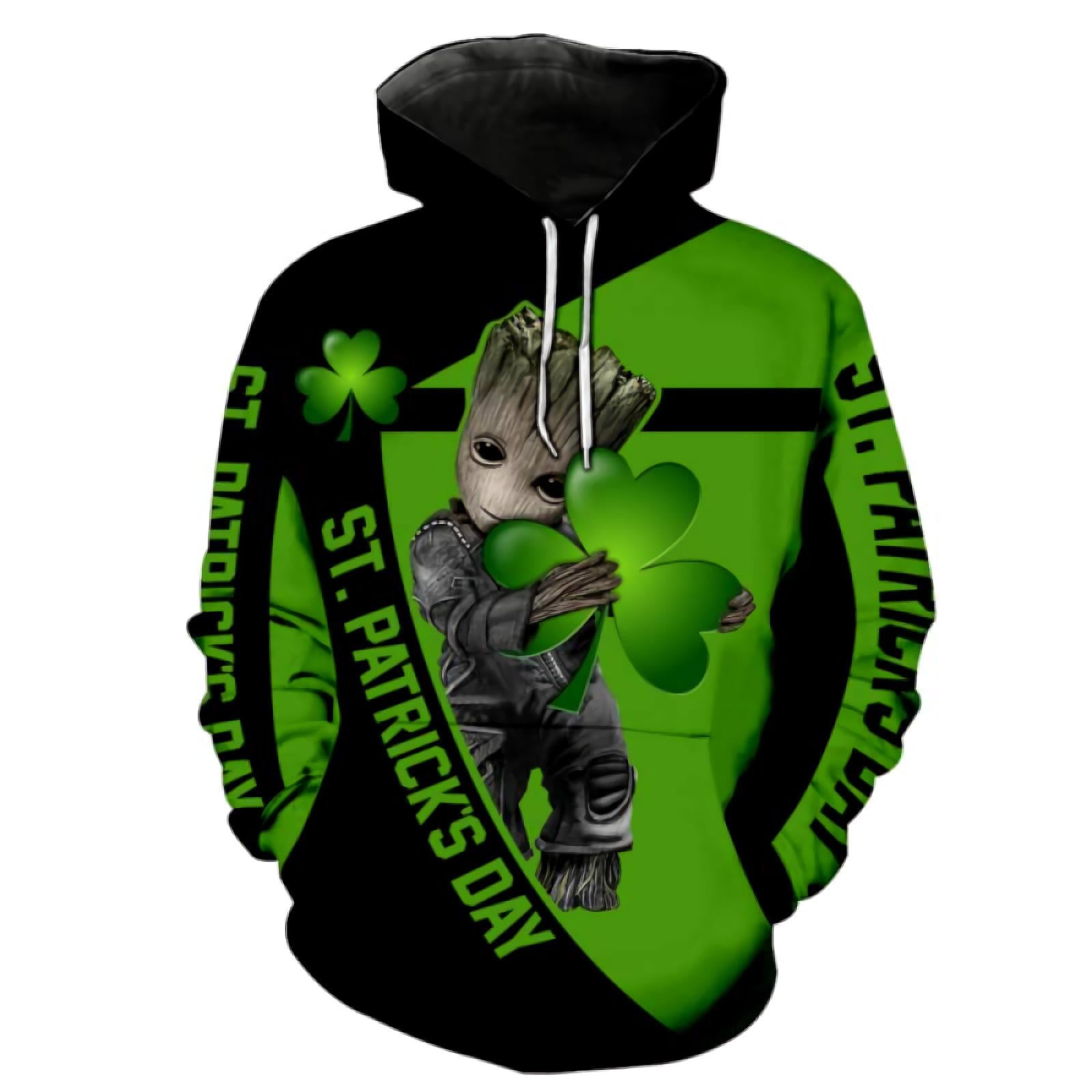 Buildercar - Baby Groot Marvel Comics, Irish Saint Patrick's Day Groot All Over Print Hoodie Ver14