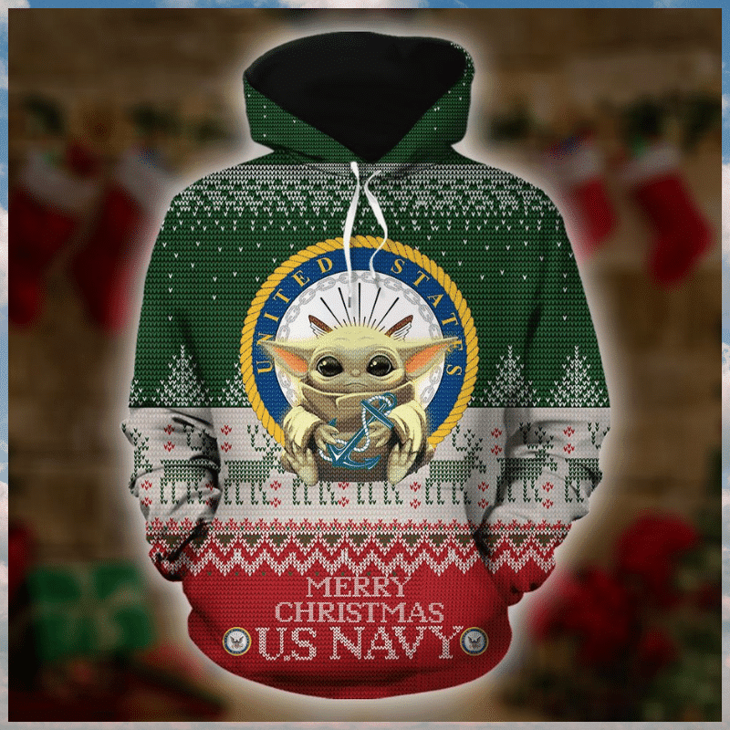 Buildercar - Baby Yoda Us Navy Merry Christmas 3d Hoodie