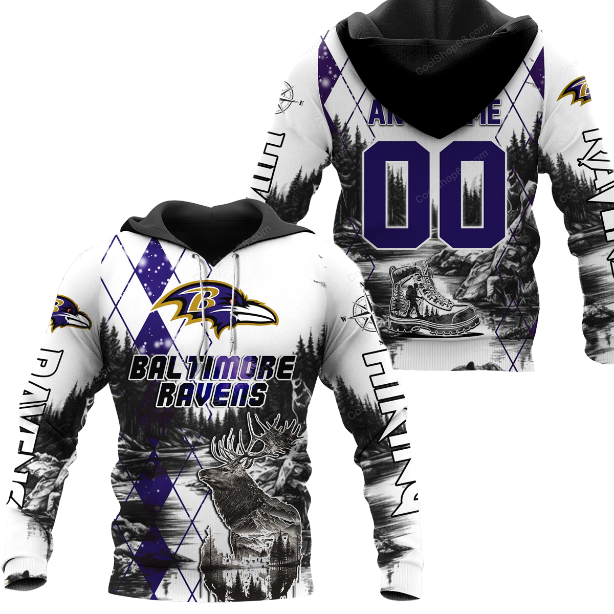 Buildercar - Baltimore Ravens Hiking x NFL Custom Name & Number Hoodie
