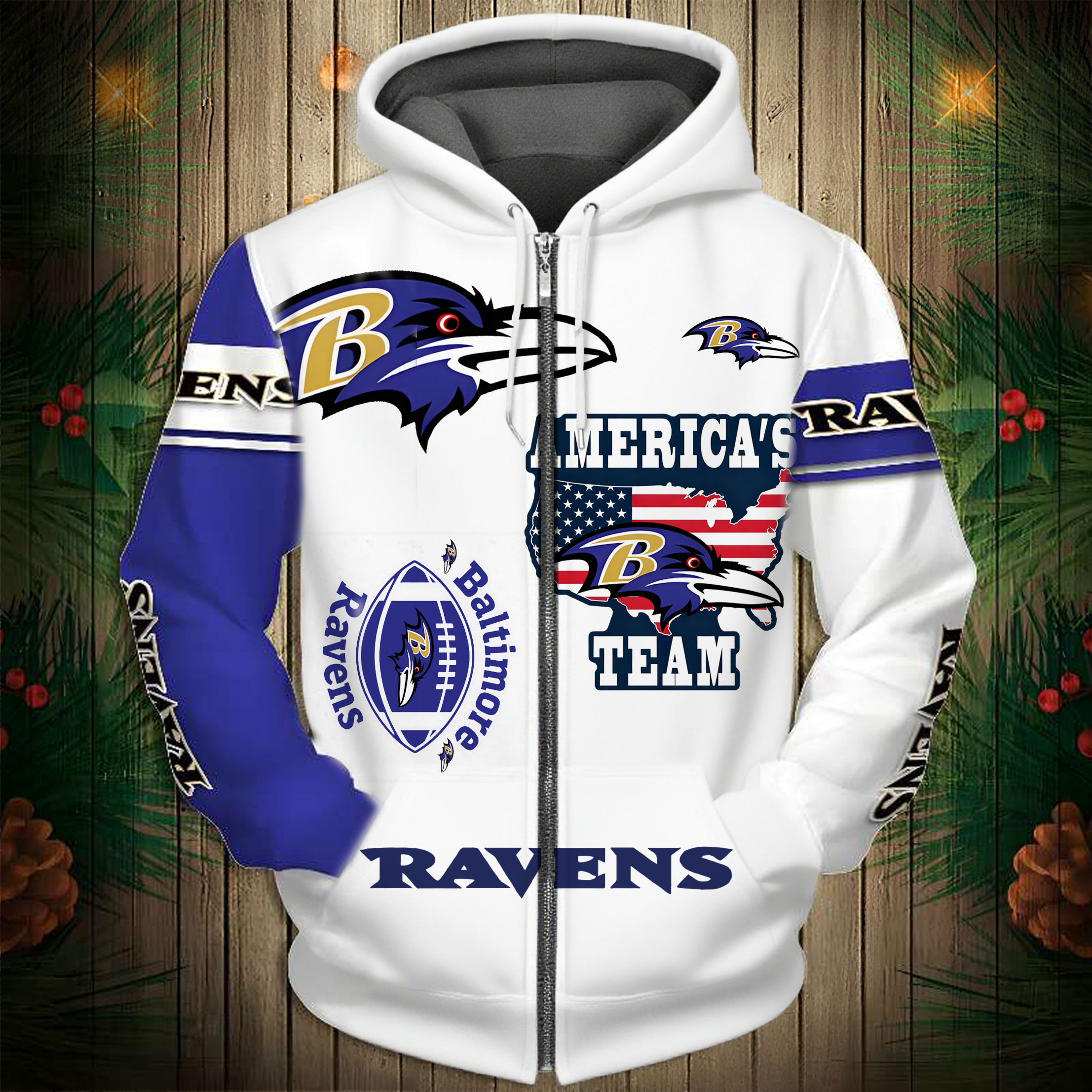 Buildercar - Baltimore Ravens Hoodie Unisex NFL Pullover Hoodie for Football Fans hm10112593