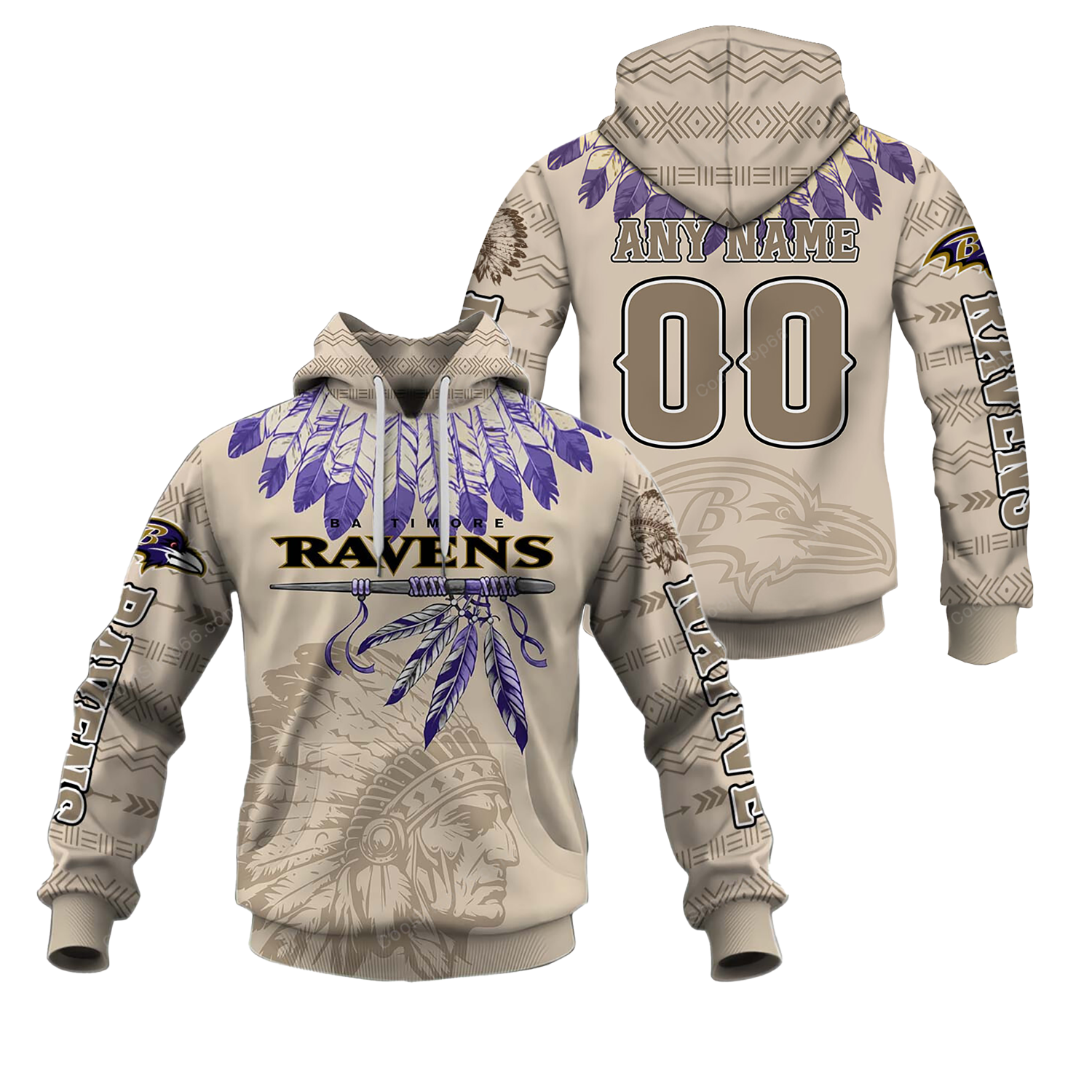 Buildercar - Baltimore Ravens Native American Heritage x NFL Custom Name & Number Hoodie