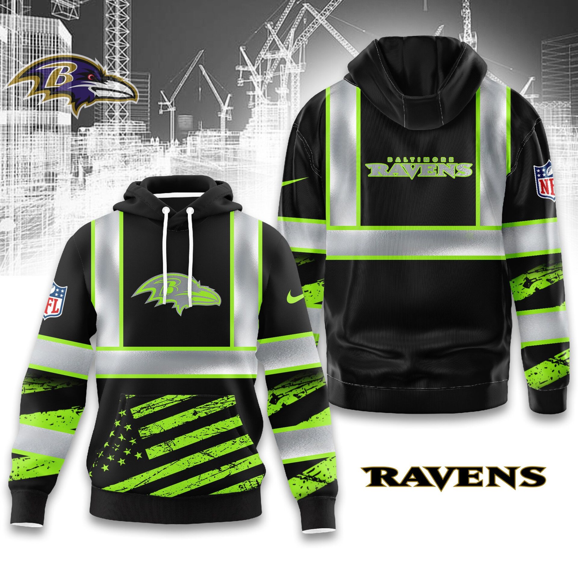 Buildercar - Baltimore Ravens | Premium NFL Safety Hi-Vis Hoodie