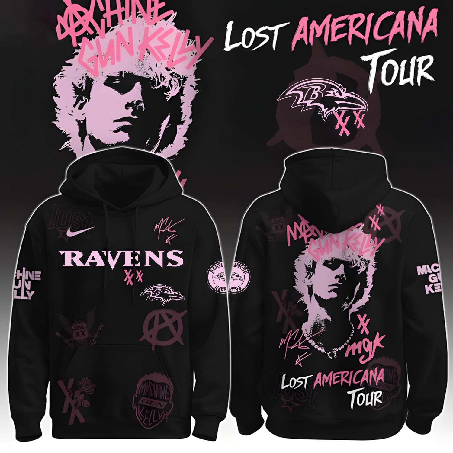 Buildercar - Baltimore Ravens X NFL MGK Lost Americana Tour 2025 Machine Gun Kelly Hoodie T-Shirt