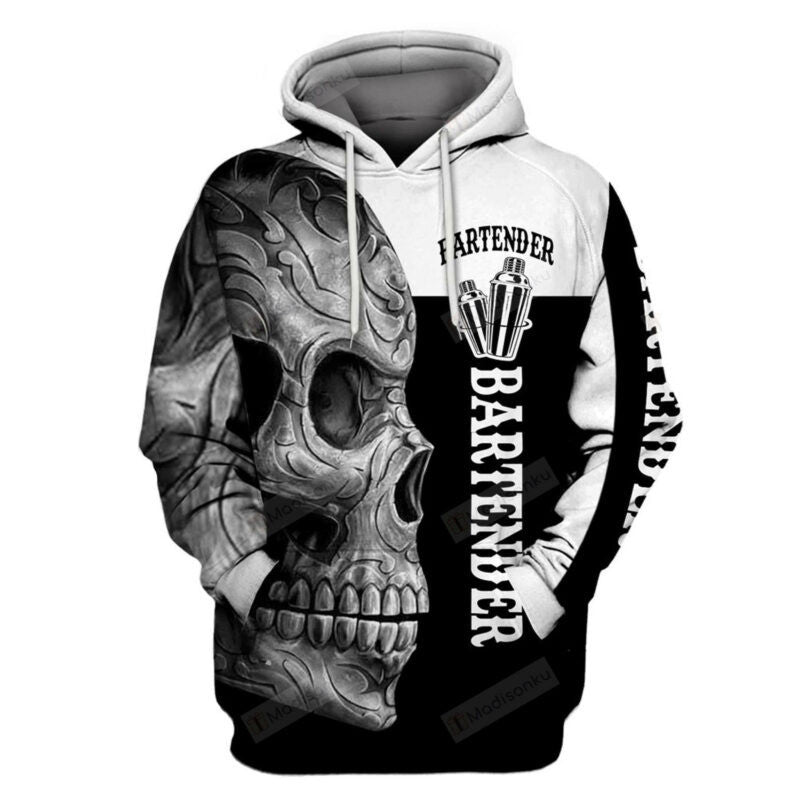 Buildercar - Bartender Skull Black White 3d Hoodie