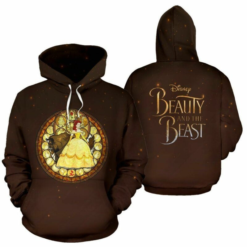 Buildercar - Beauty And The Beast Brown Over Print 3d Hoodie