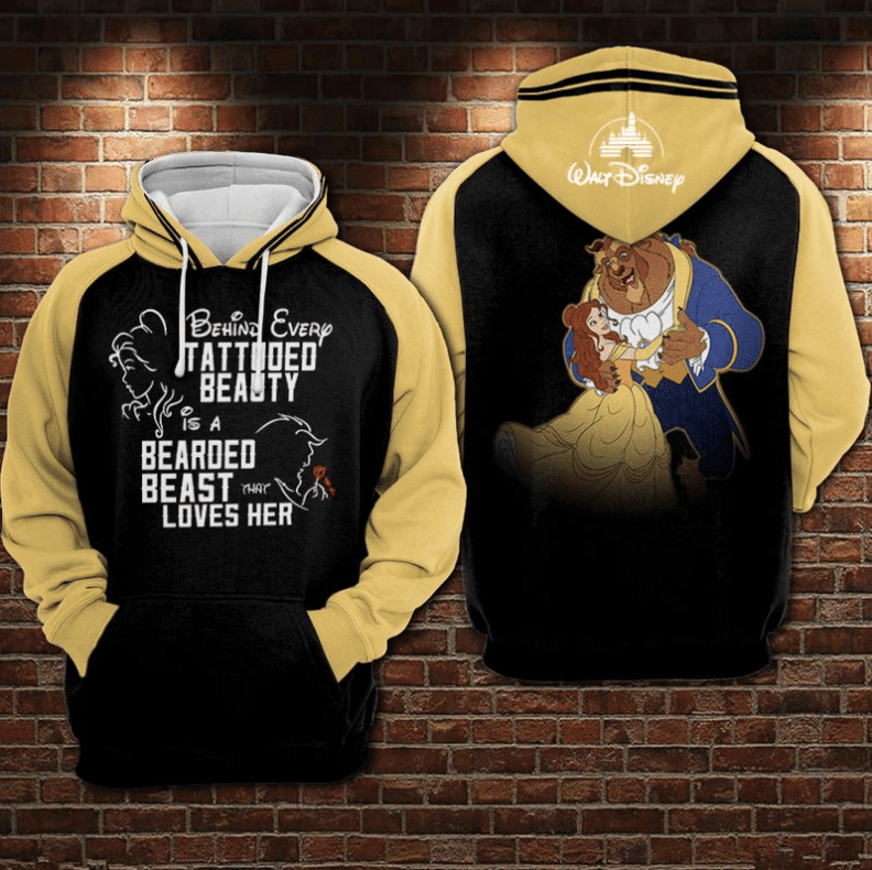 Buildercar - Beauty And The Beast Disney, Behind Every Tattooed Beauty Is A Beared Beast Loves Her All Over Print Hoodie