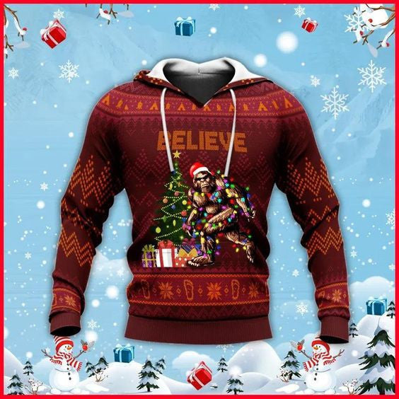 Buildercar - Believe Bigfoot Christmas Camping Knitting Pattern 3d All Over Print Hoodie Unisex Full Size Adult Colorful