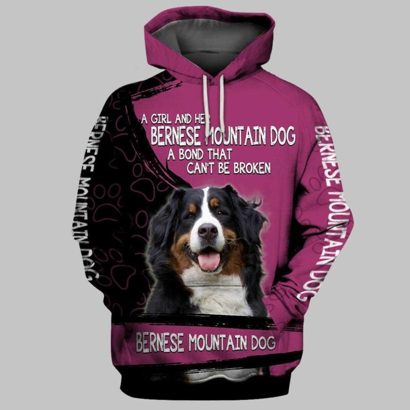 Buildercar - Bernese Mountain Dog A Girl And Her Bernese Mountain Dog A Bond That Can't Be Broken Over Print 3d Hoodie