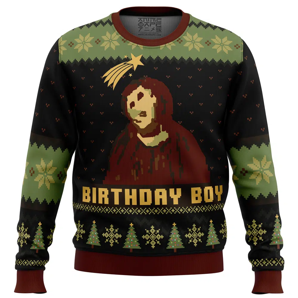 Buildercar - Birthday Boy The Ruined Fresco Of Jesus Ugly Christmas Sweater