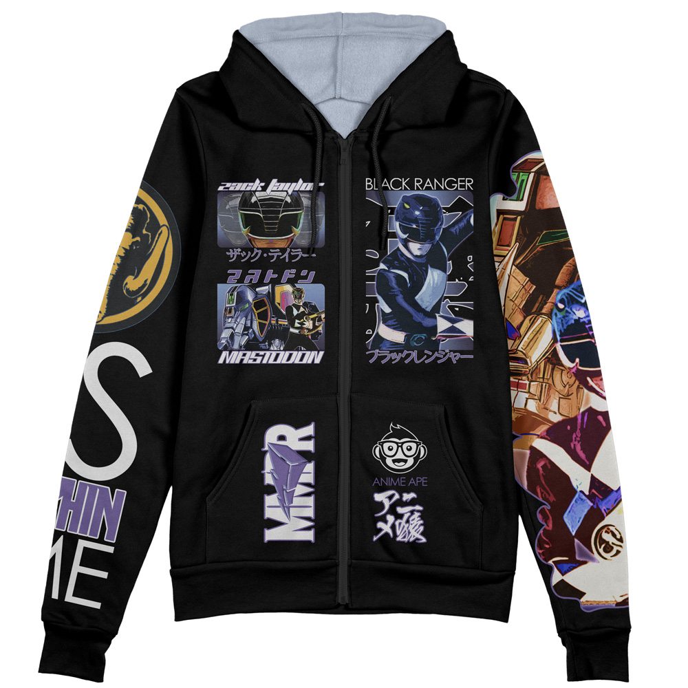 Buildercar - Black Ranger Mighty Morphin Power Rangers Streetwear Zip Hoodie Jacket - Image 2