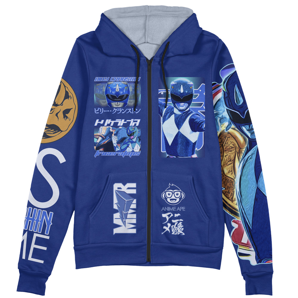 Buildercar - Blue Ranger Mighty Morphin Power Rangers Streetwear Zip Hoodie Jacket - Image 2