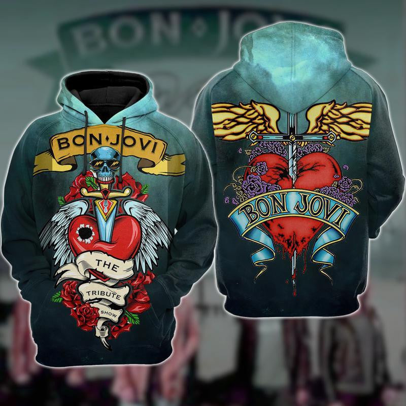 Buildercar - Bon Jovi Hard Rock Band Fan Gift, Bon Jovi The Tribute Show Logo All Over Print Hoodie