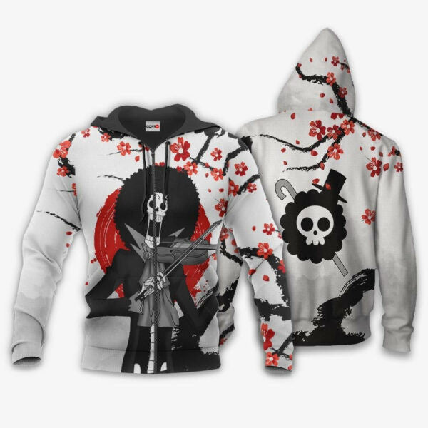 Buildercar - Brook Japan Cherry Blossoms One Piece Anime 1k678 Fan Gift Stylist Unisex Cartoon Graphic Outfits Aop 3d Hoodie 297