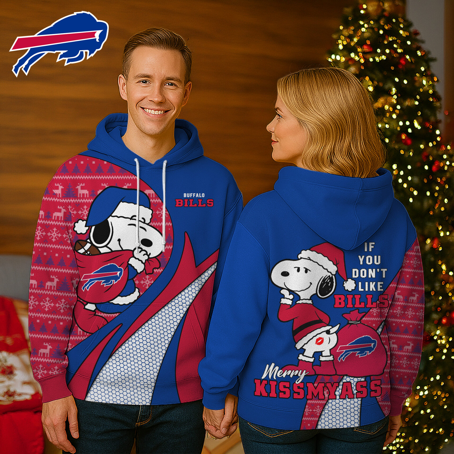 Buildercar - Buffalo Bills | Premium NFL Funny Christmas Snoopy 3D Hoodie