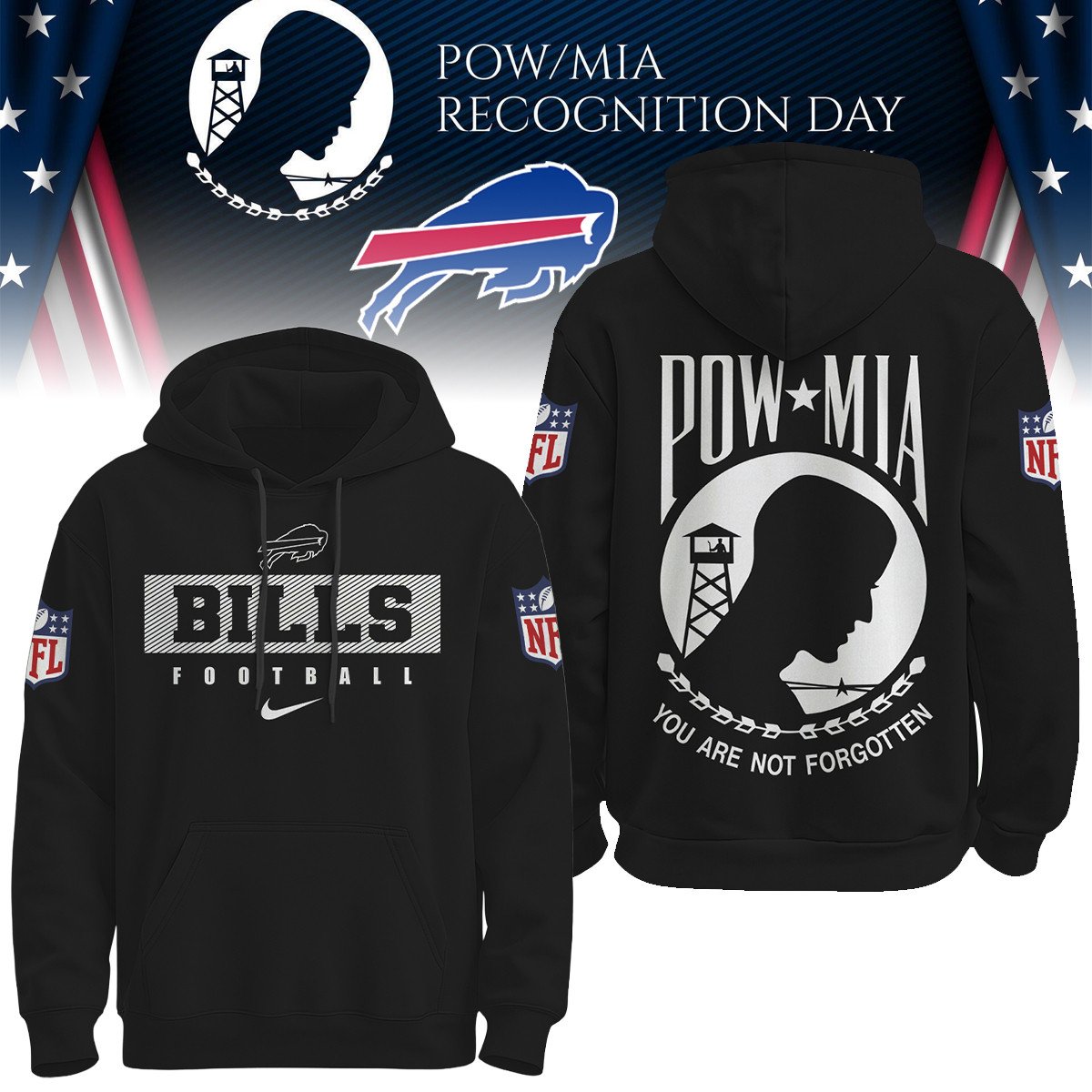 Buildercar - Buffalo Bills | Premium NFL Pow Mia Hoodie