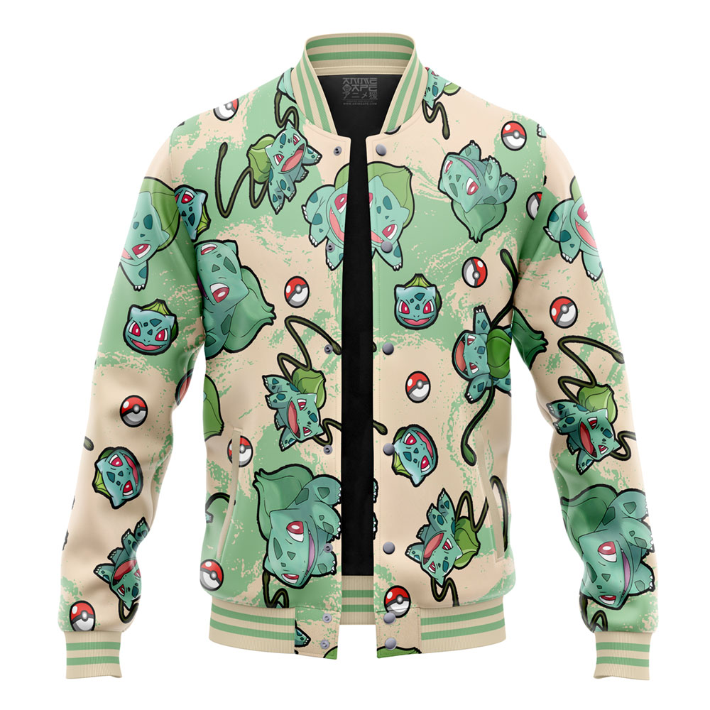Buildercar - Bulbasaur Pattern Pokemon Varsity Jacket