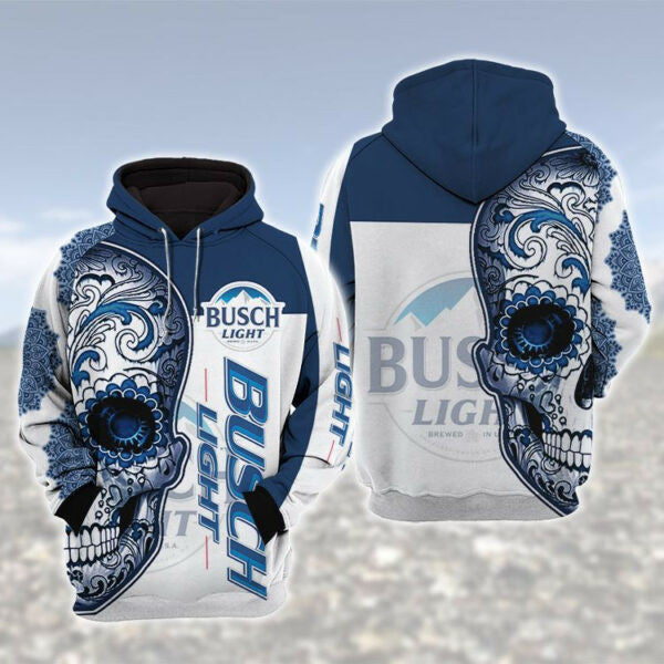 Buildercar - Busch Light Sugar Skull 3d All Over Print T Shirt Hoodie 528