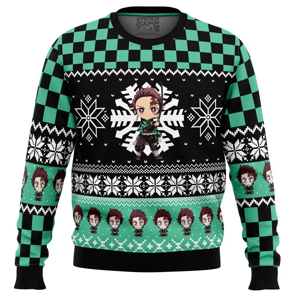 Buildercar - Chibi Christmas Tanjiro Kamado Demon Slayer Ugly Christmas Sweater