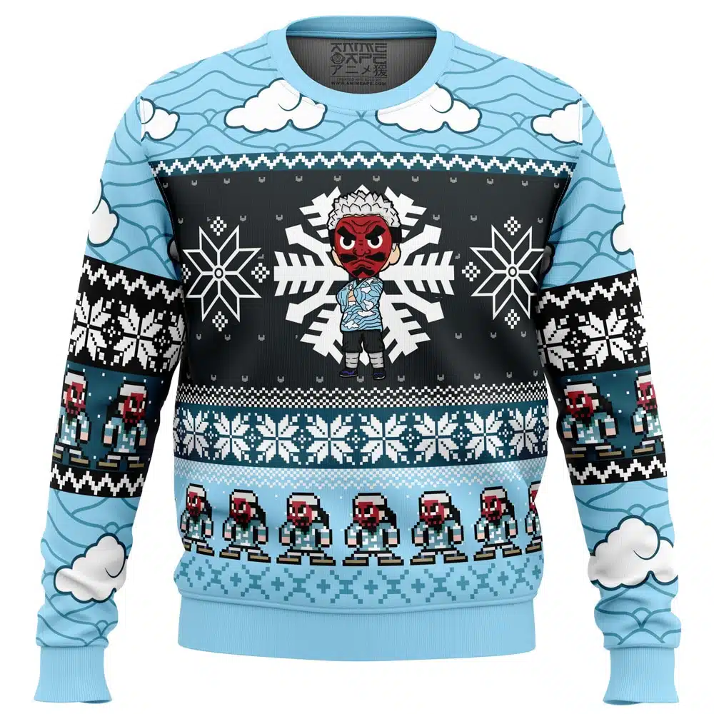 Buildercar - Chibi Christmas Urokodaki Sakonji Demon Slayer Ugly Christmas Sweater