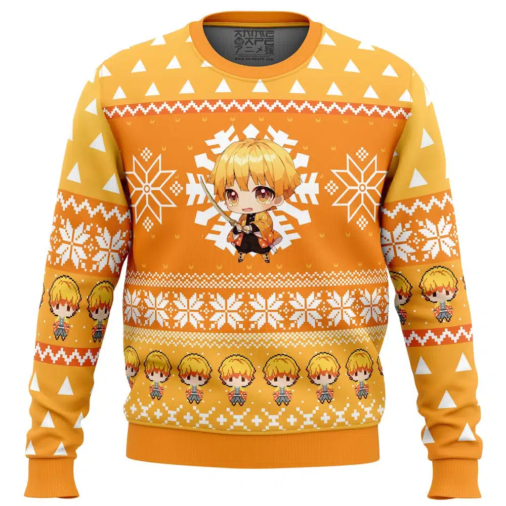 Buildercar - Chibi Christmas Zenitsu Agatsuma Demon Slayer Ugly Christmas Sweater