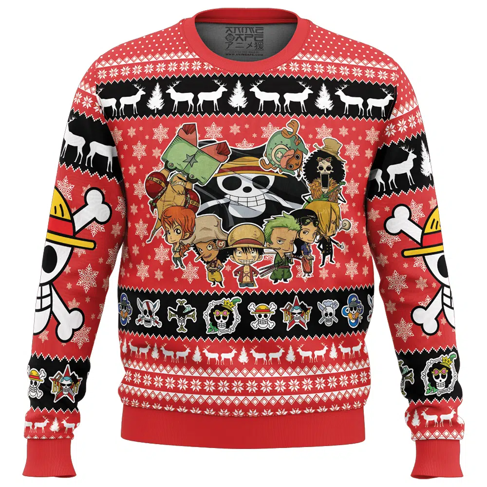 Buildercar - Chibi Straw Hat Pirates One Piece Ugly Christmas Sweater