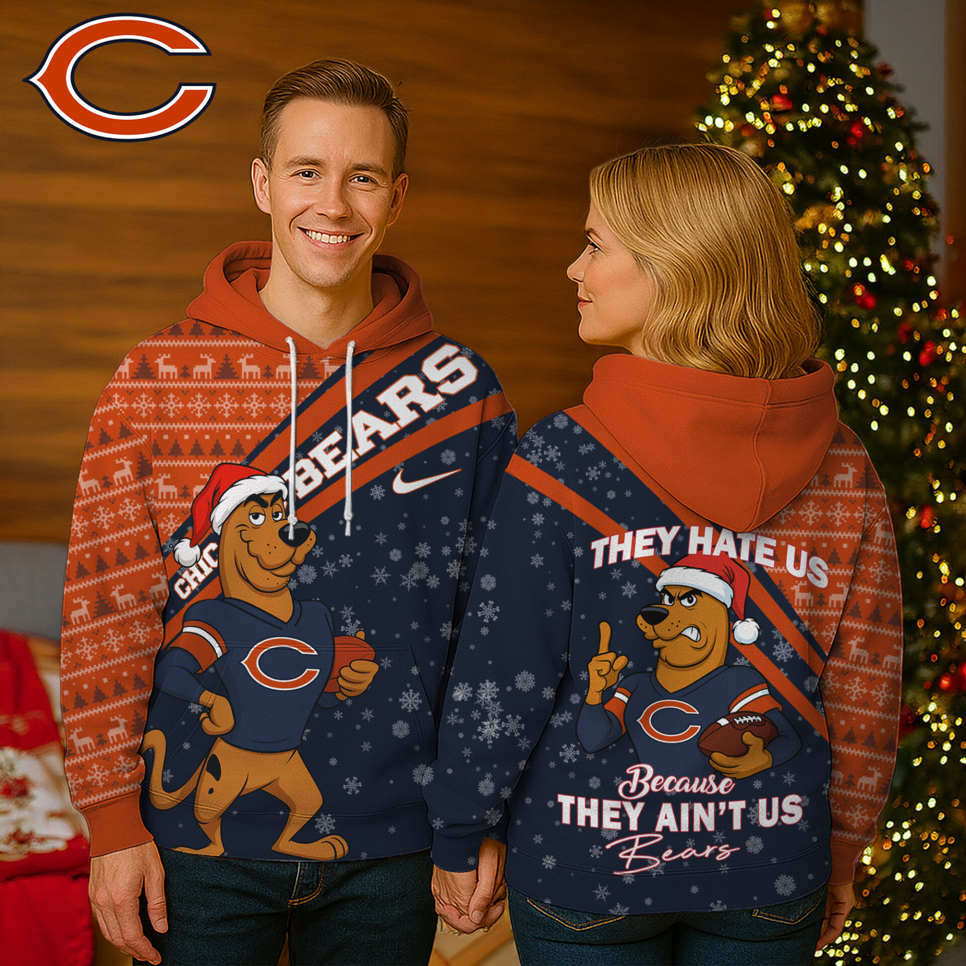 Buildercar - Chicago Bears | Premium NFL Funny Christmas Scooby Doo 3D Hoodie