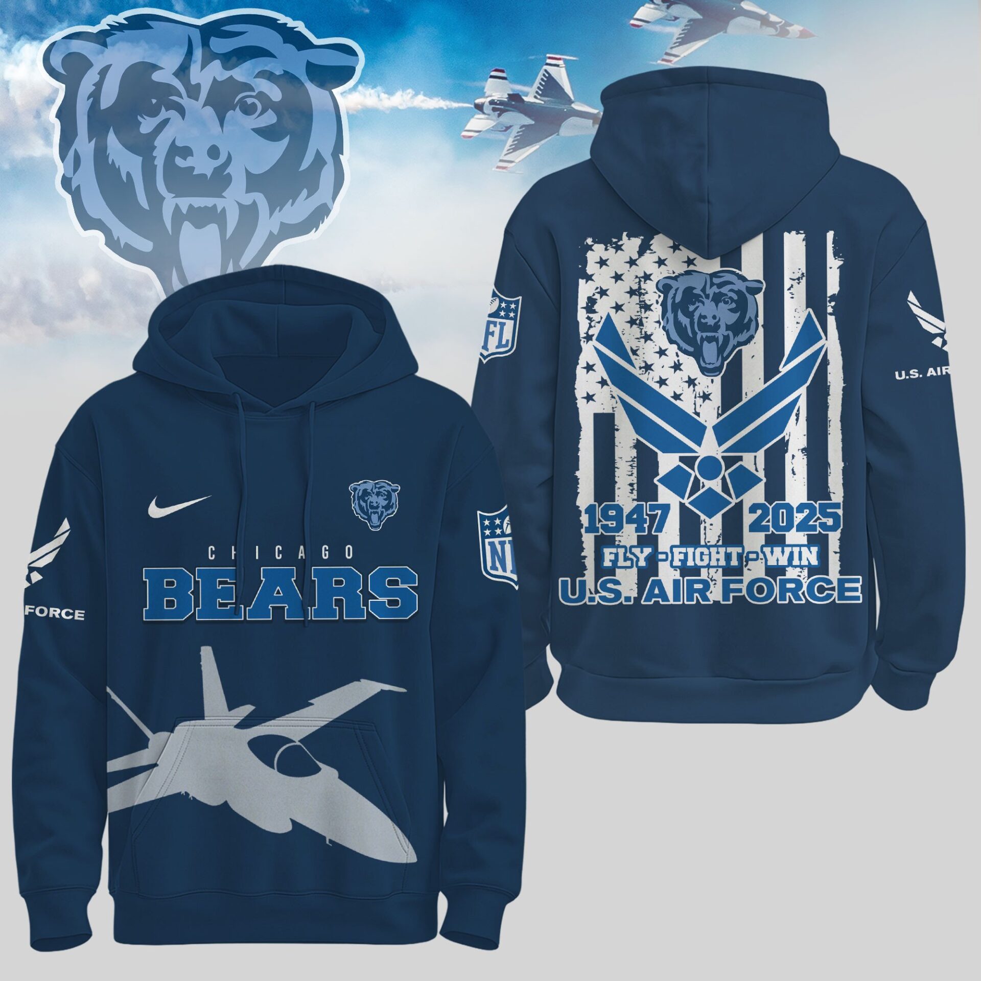 Buildercar - Chicago Bears | Premium NFL U.S. Air Force 78th Anniversary Hoodie