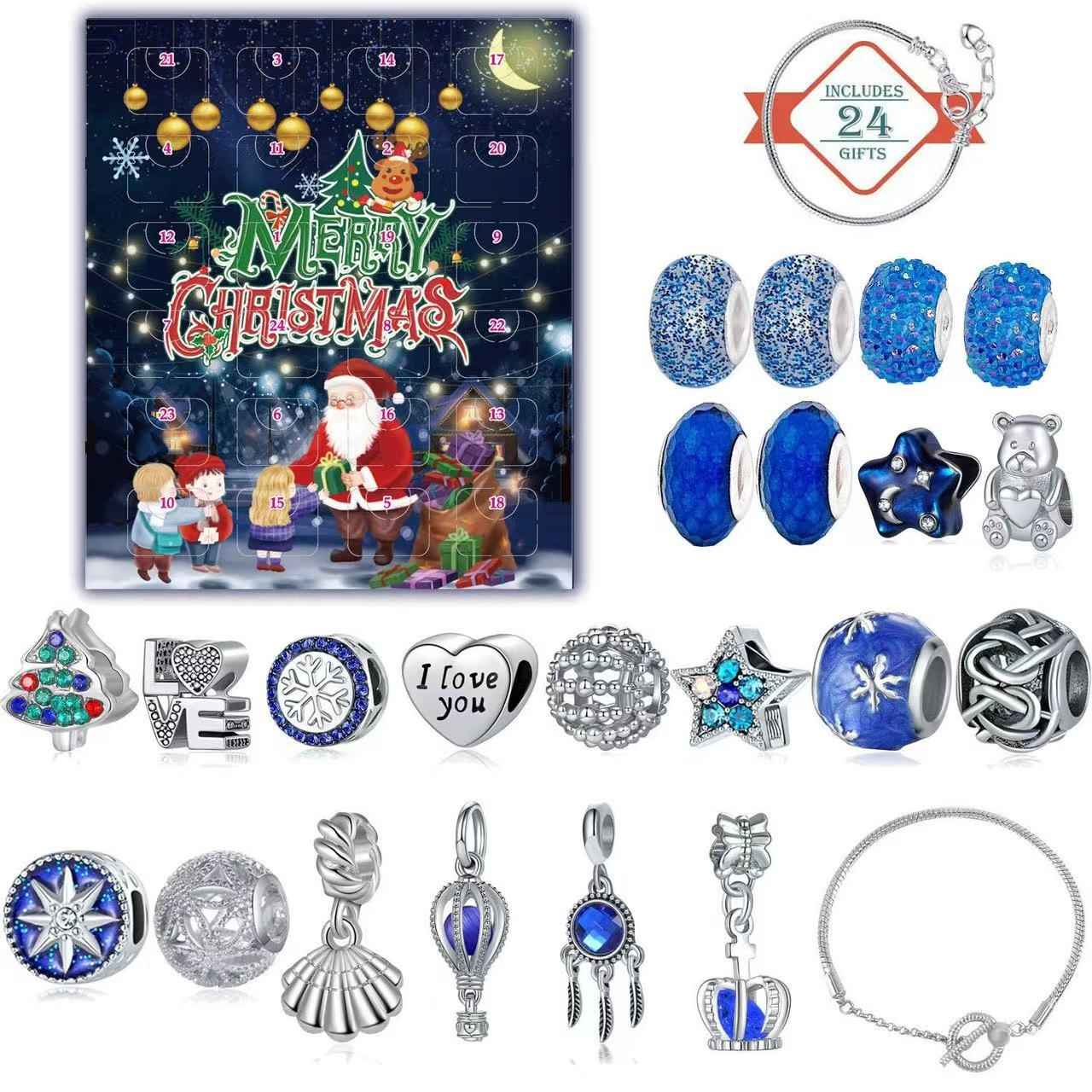 Buildercar - Christmas Advent Calendar DIY Charm Bracelet Set | Starry Sky Blue -2D Acrylic