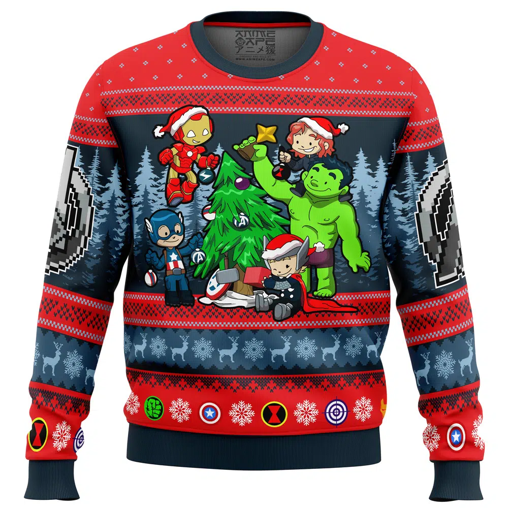 Buildercar - Christmas Avengers Chibi Marvel Comics Ugly Christmas Sweater