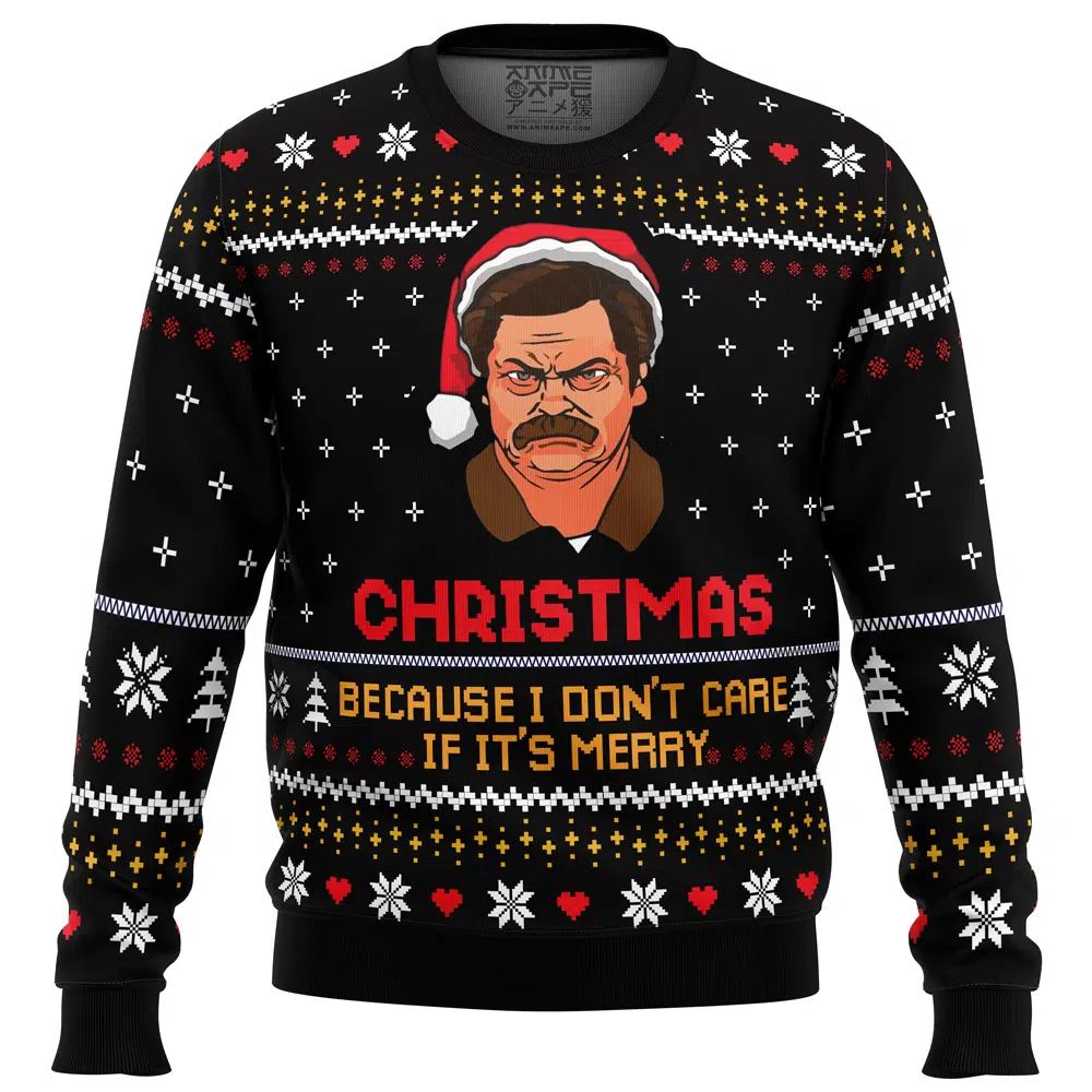Buildercar - Christmas Because I Don't Care Parks and Recreation Ugly Christmas Sweater