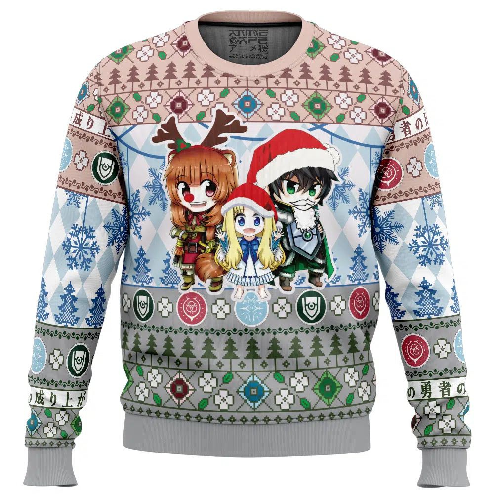 Buildercar - Christmas Filo, Naofumi And Raphtalia The Rising Of The Shield Hero Ugly Christmas Sweater