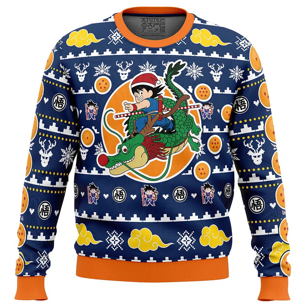 Buildercar - Christmas Kid Goku and Shenron Dragon Ball Z Ugly Christmas Sweater