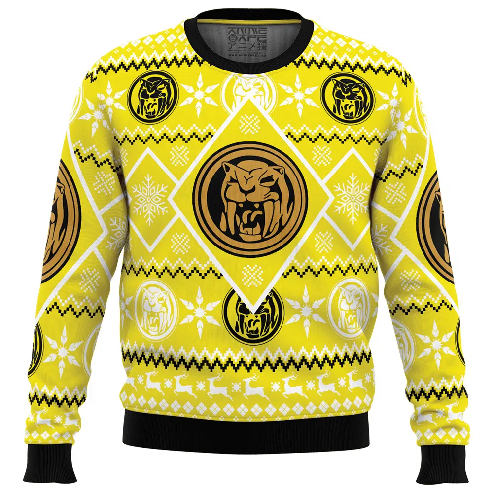 Buildercar - Christmas Yellow Ranger Power Rangers Ugly Christmas Sweater