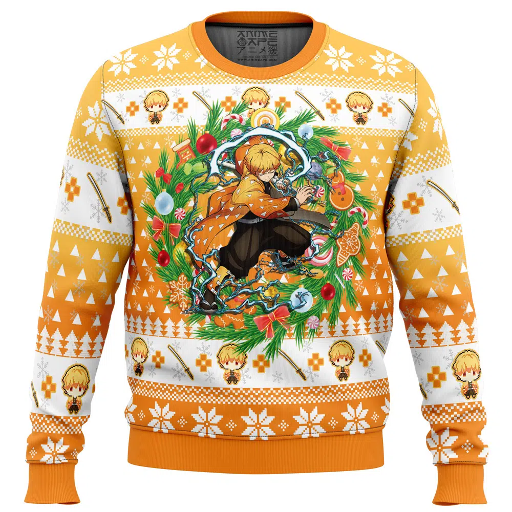 Buildercar - Christmas Zenitsu Agatsuma Demon Slayer Ugly Christmas Sweater