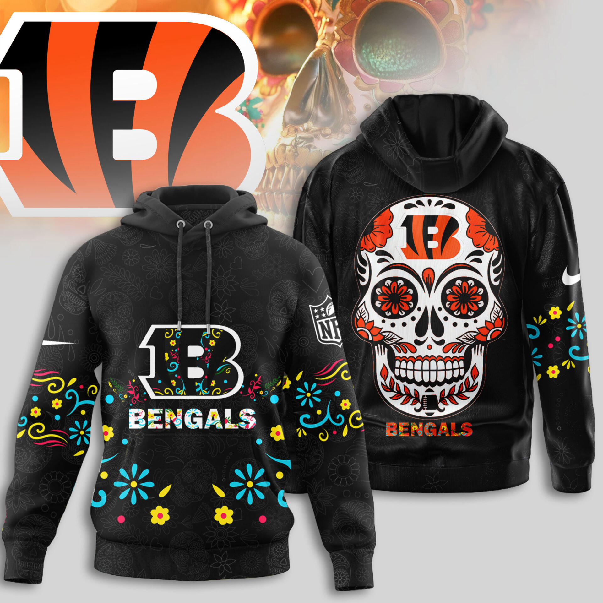 Buildercar - Cincinnati Bengals | Premium NFL Dia de los Muertos Limited Editions Hoodie