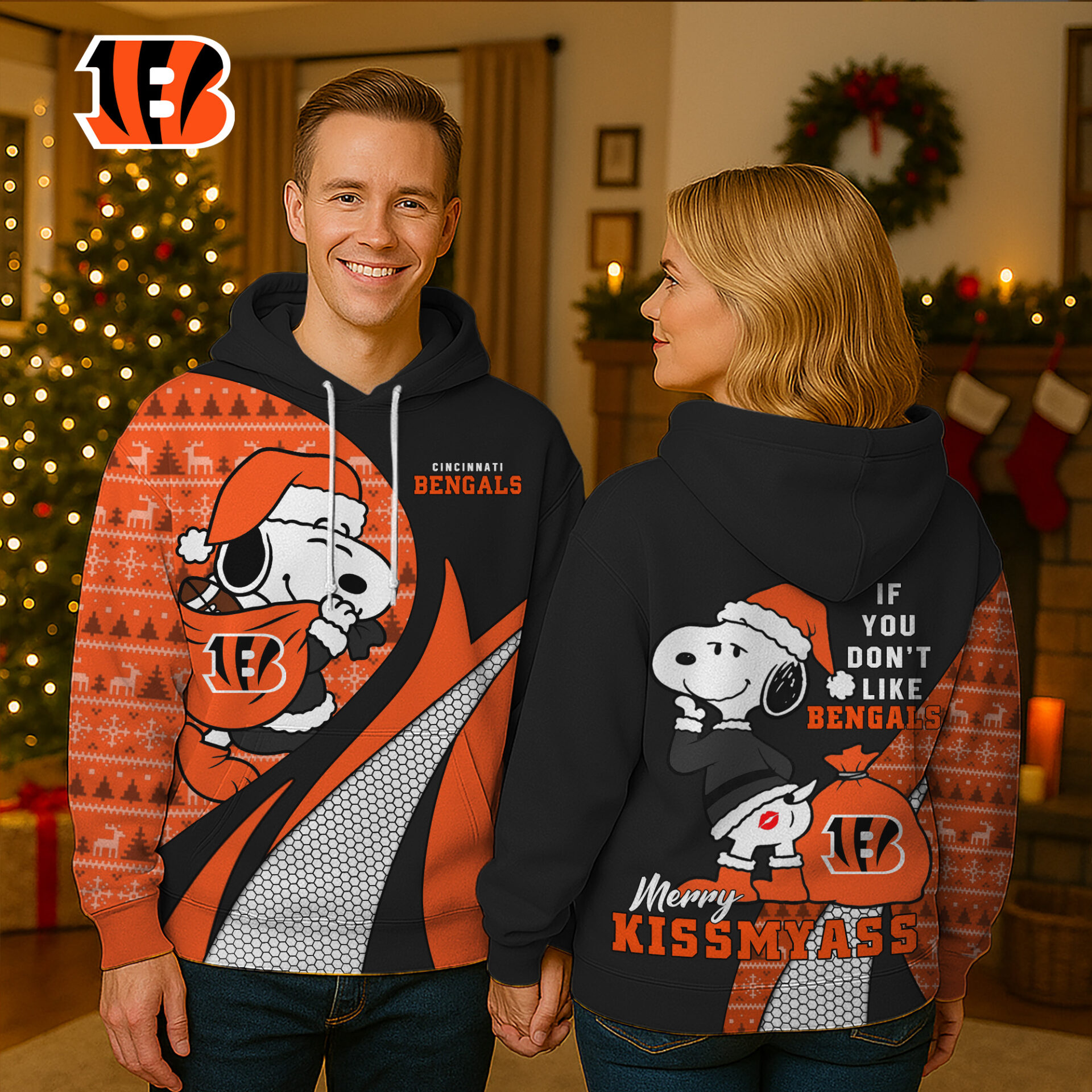 Buildercar - Cincinnati Bengals | Premium NFL Funny Christmas Snoopy 3D Hoodie