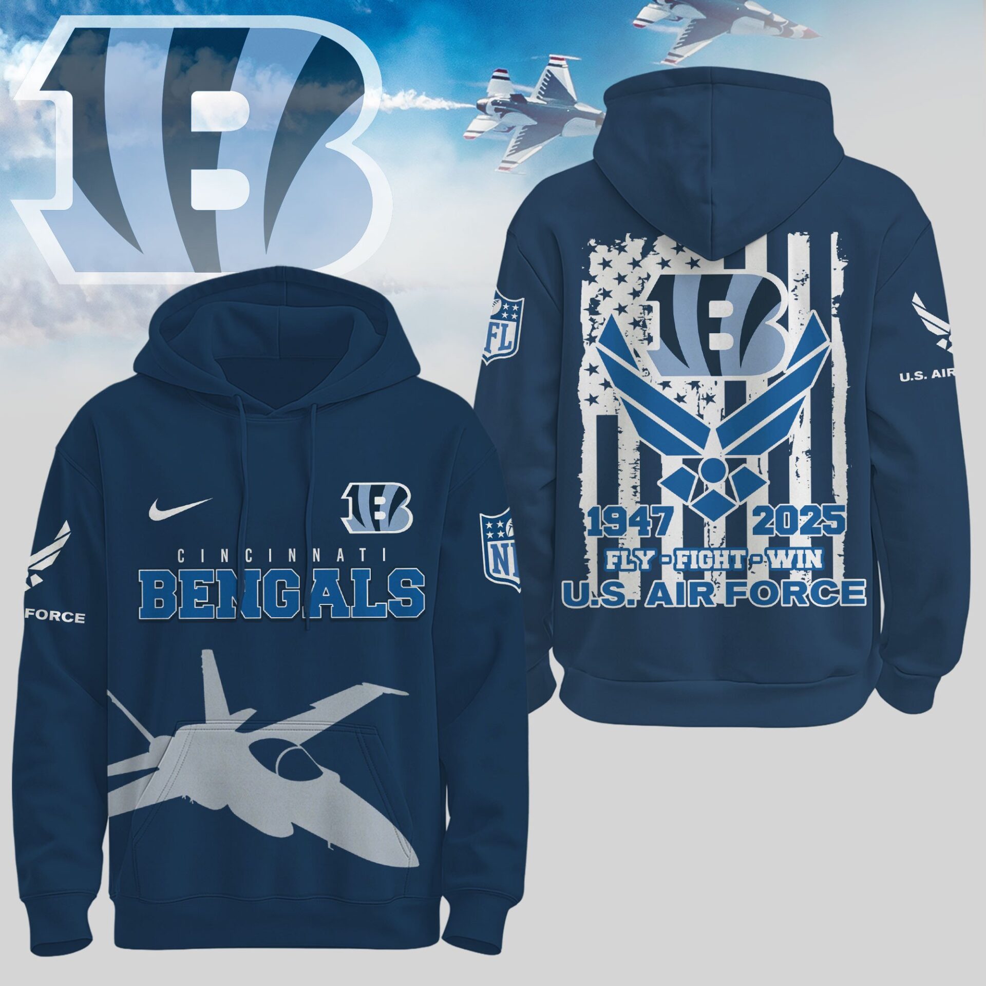 Buildercar - Cincinnati Bengals | Premium NFL U.S. Air Force 78th Anniversary Hoodie