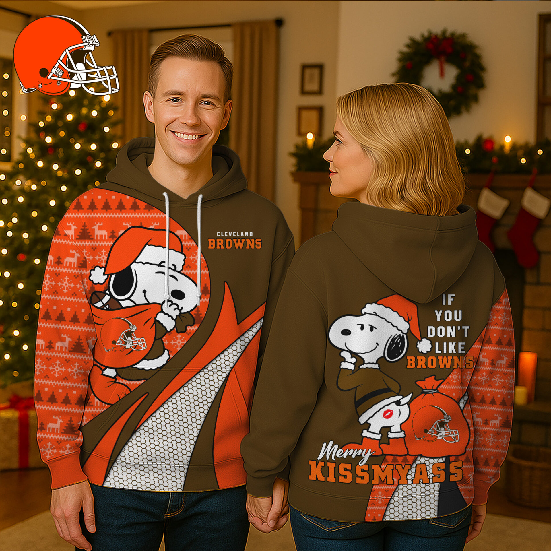 Buildercar - Cleveland Browns Premium NFL Funny Christmas Snoopy 3D Hoodie